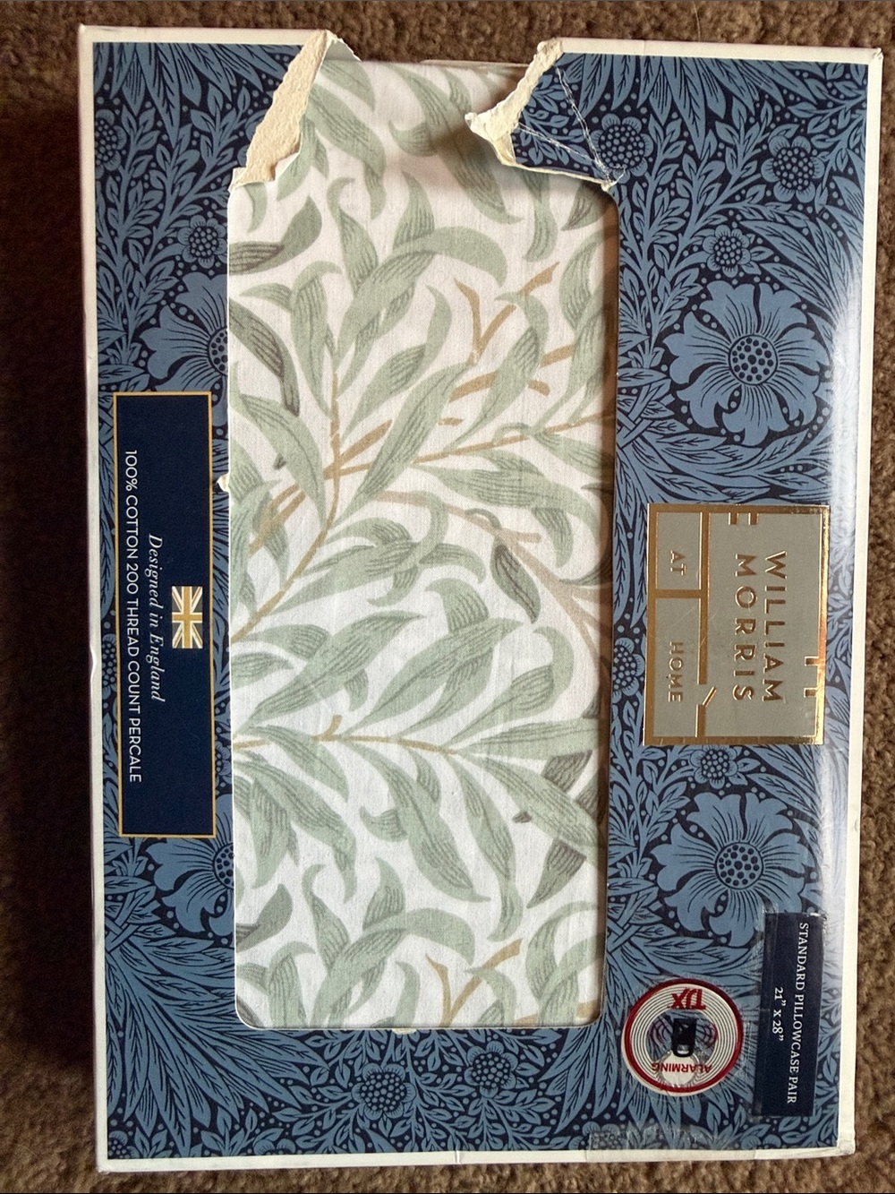 William Morris Home Willow Leaf Cotton Pillowcase - Sage Green